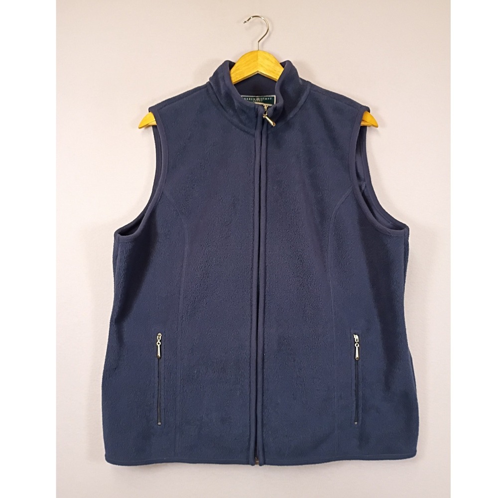 Gorpcore Karen Scott Sport Women Large Navy Blue Fleece Full Zip Mock Neck Vest